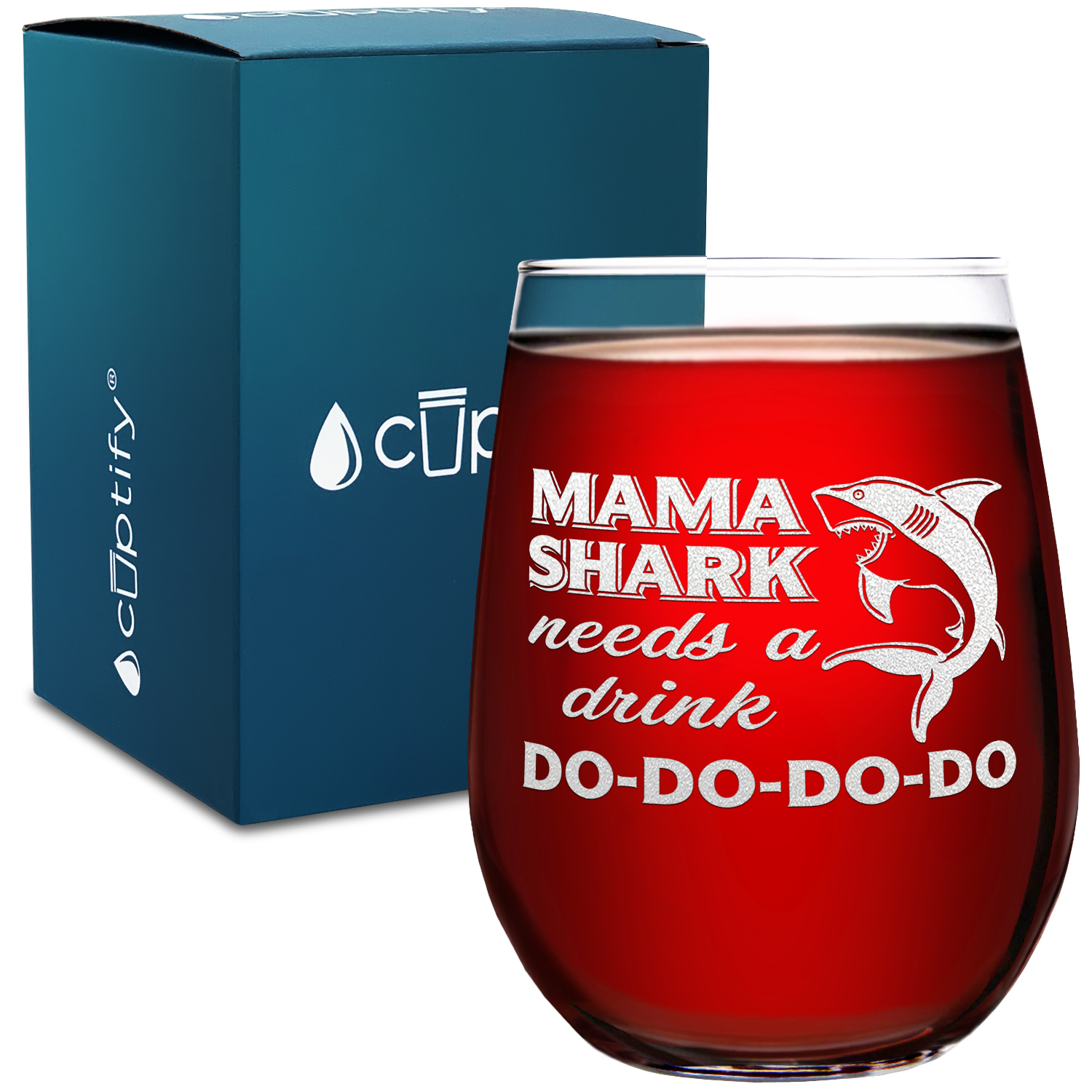 Mama Shark Needs a Drink on 17oz Stemless Wine Glass