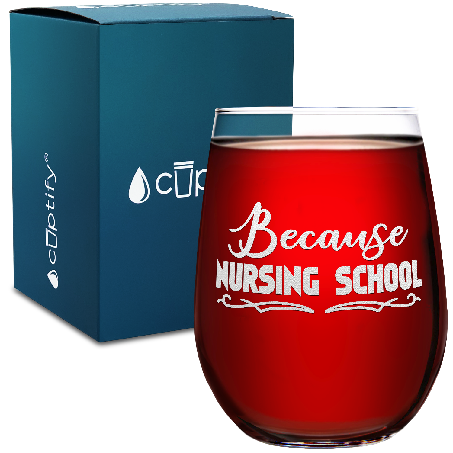 Because Nursing School on 17oz Stemless Wine Glass