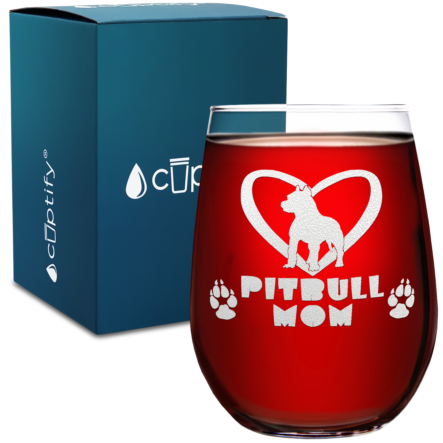 Pitbull Mom on 17oz Stemless Wine Glass