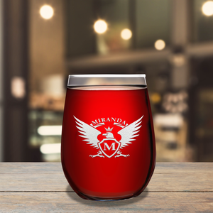 Personalized Eagle Etched 17oz Stemless Wine Glass