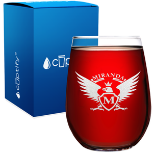 Personalized Eagle Etched 17oz Stemless Wine Glass