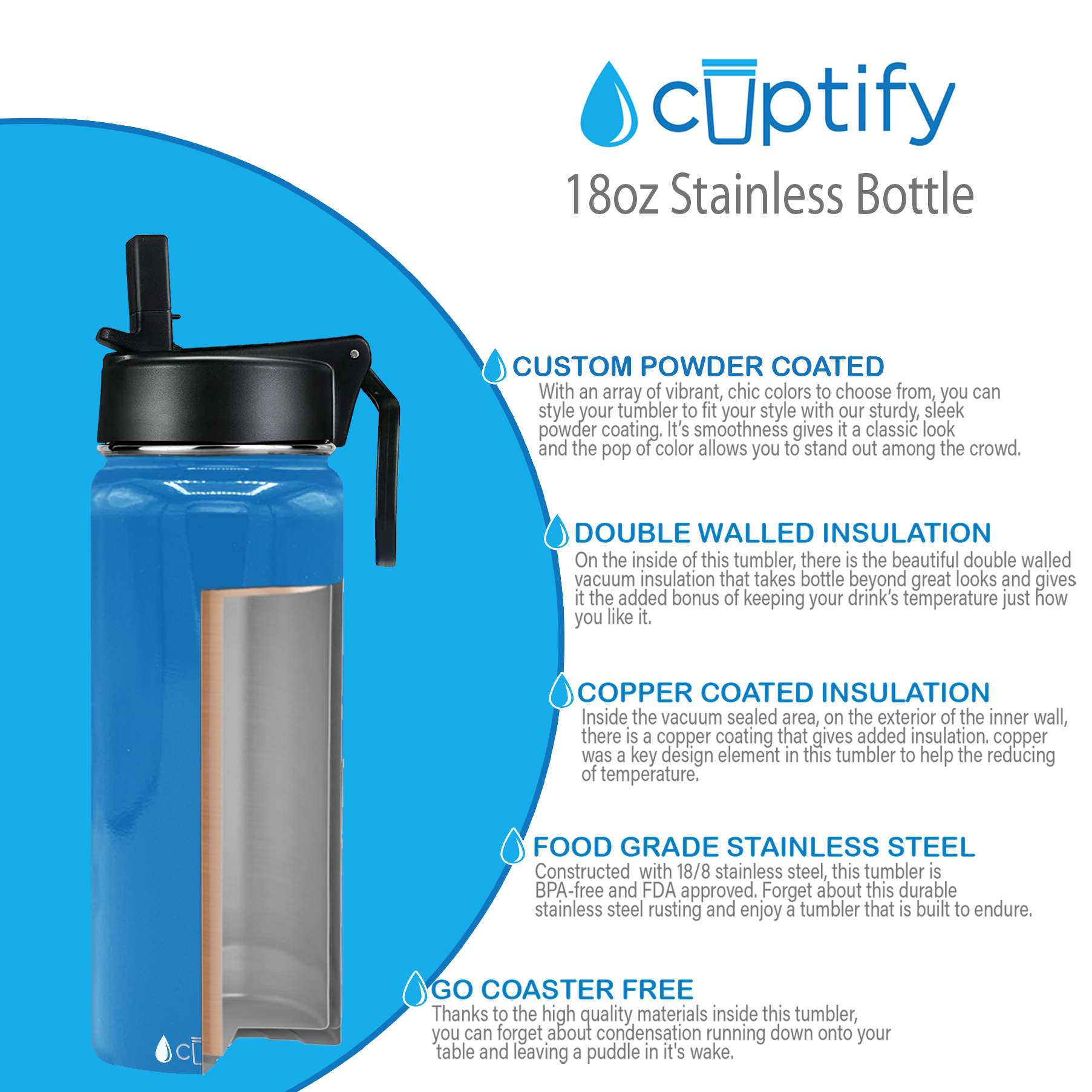 Baby Blue 18oz Wide Mouth Water Bottle - Cuptify