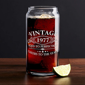 45th Birthday Gift Vintage Cheers to 45 Years 1977 20 oz Glass Can