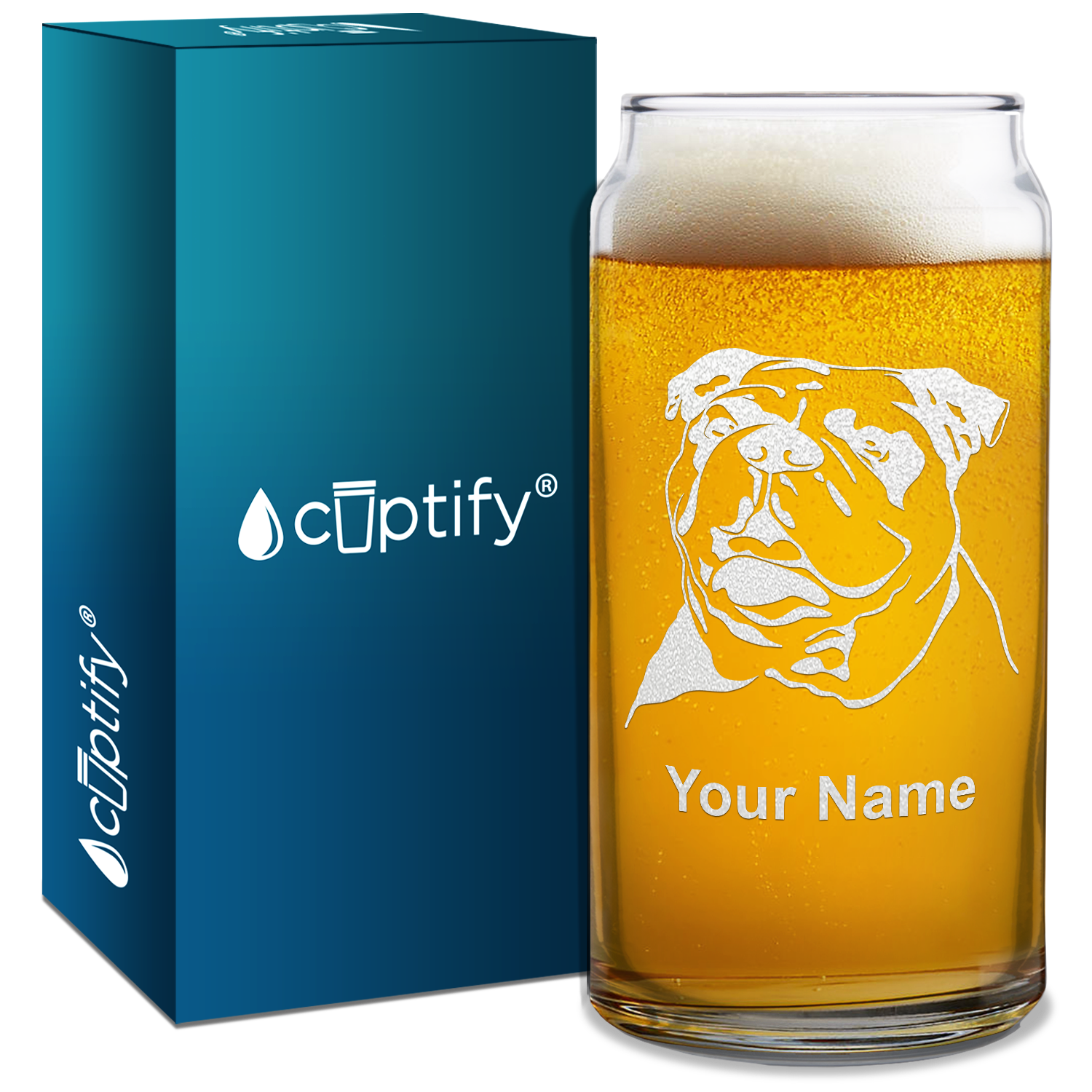 Personalized Bulldog Head Glass