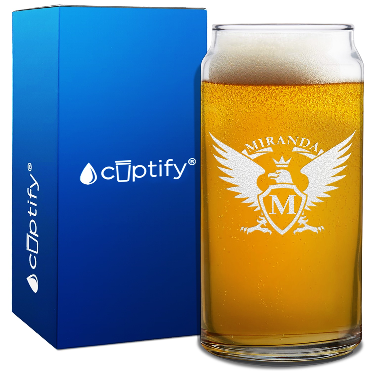 Personalized Eagle Etched 20oz Glass Can