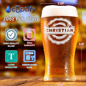 Personalized Asperous Monogram Etched 20 oz Beer Pub Glass