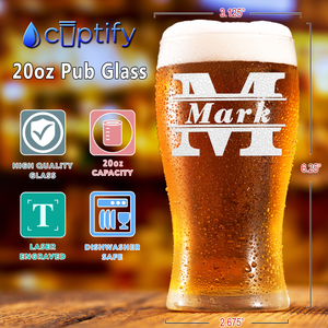 Personalized Initial Classic Block Etched 20 oz Beer Pub Glass