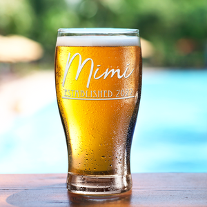 Mimi Established 2022 Etched on 20 oz Pub Glass