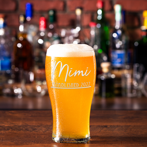 Mimi Established 2022 Etched on 20 oz Pub Glass