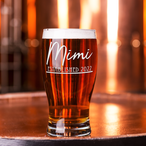 Mimi Established 2022 Etched on 20 oz Pub Glass