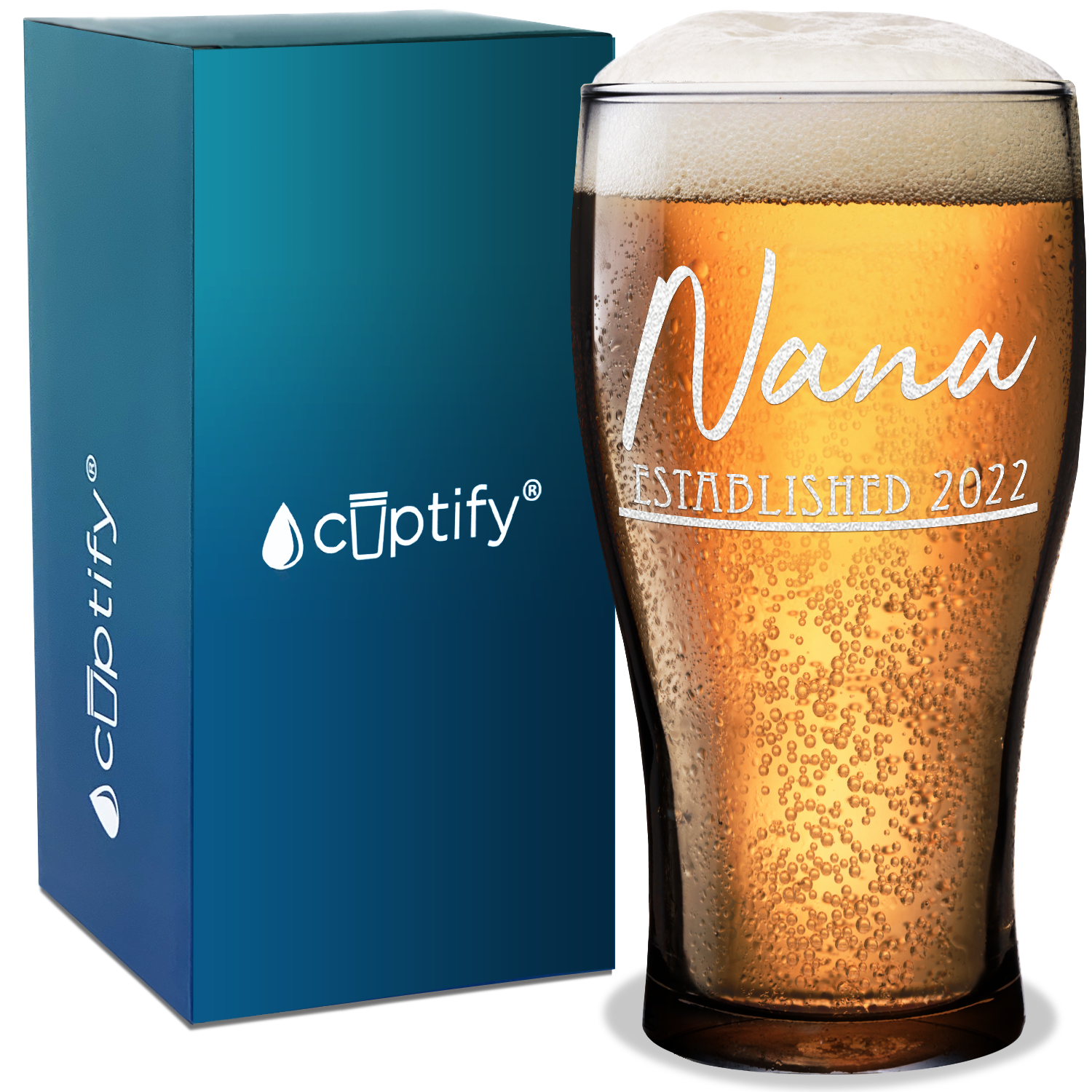 Nana Established 2022 Etched on 20 oz Pub Glass