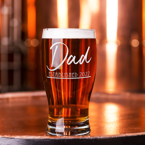 Dad Established 2022 Etched on 20 oz Pub Glass