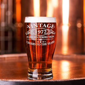 50th Birthday Vintage Aged to Perfection 50 Years Old Cheers to The Years 1972 Etched 20oz Pub Glass