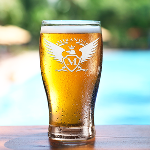 Personalized Monogram Eagle Crest 20oz Beer Pub Glass