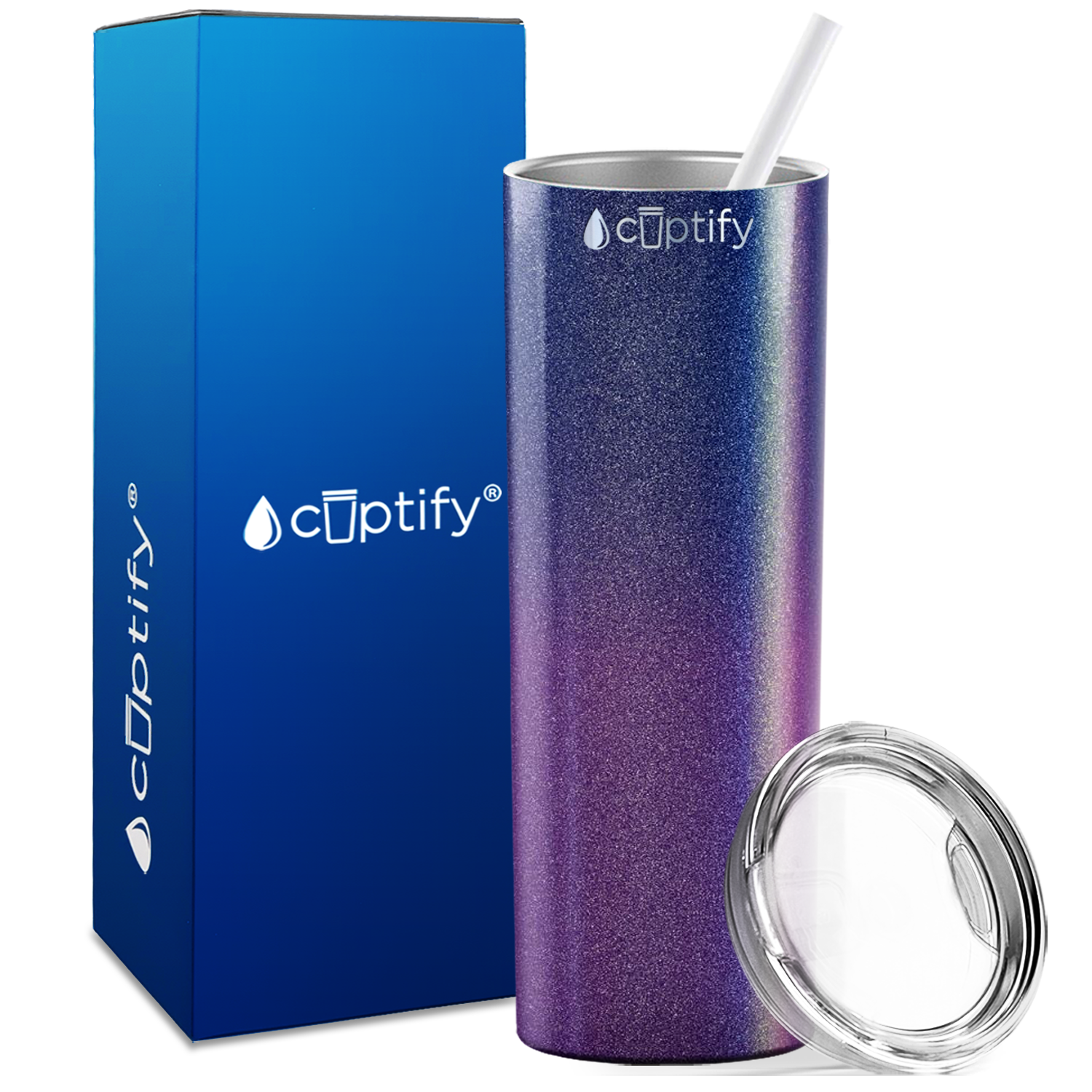 Purple Galaxy Glitter 20oz Skinny Tumbler - Double Wall Stainless