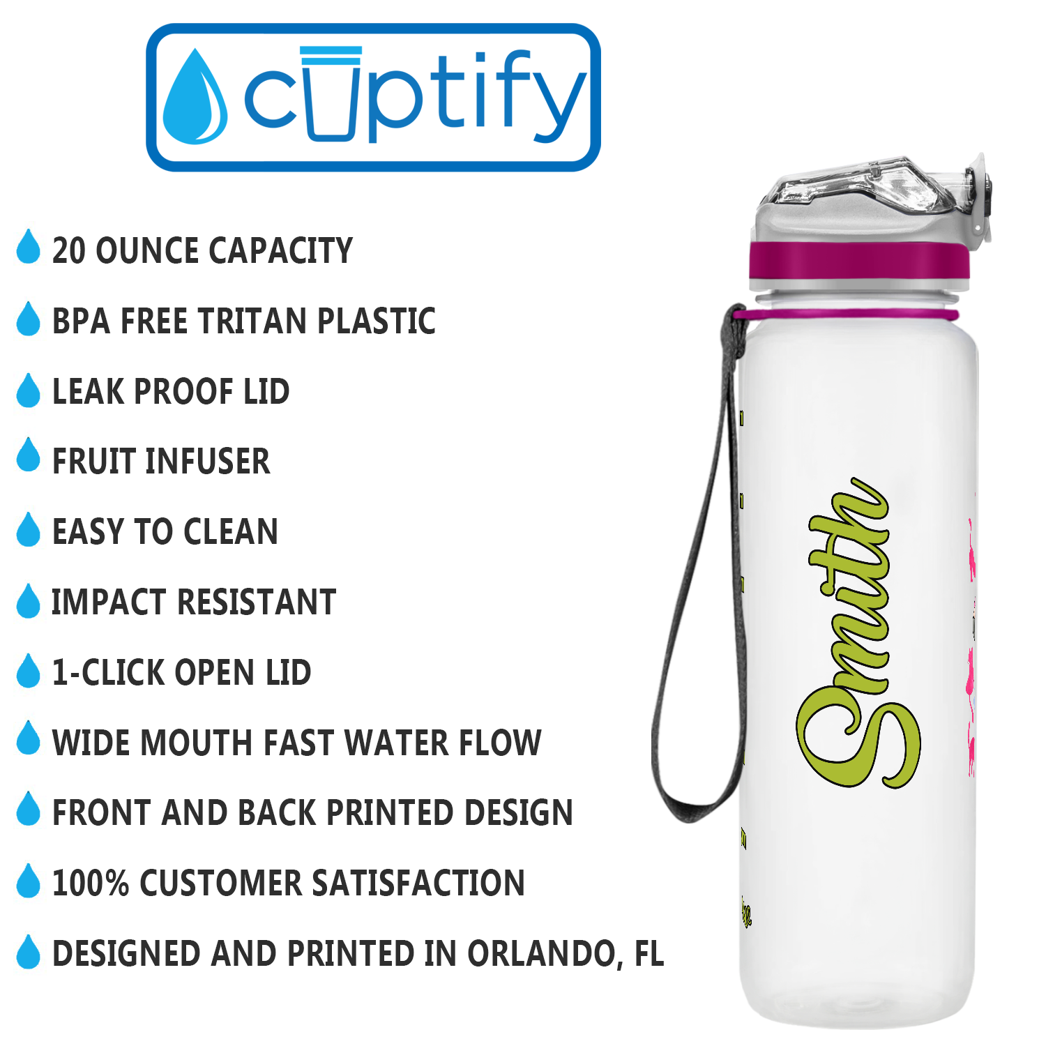 Custom BPA-Free Water Bottle 20oz CLEAR with Straw