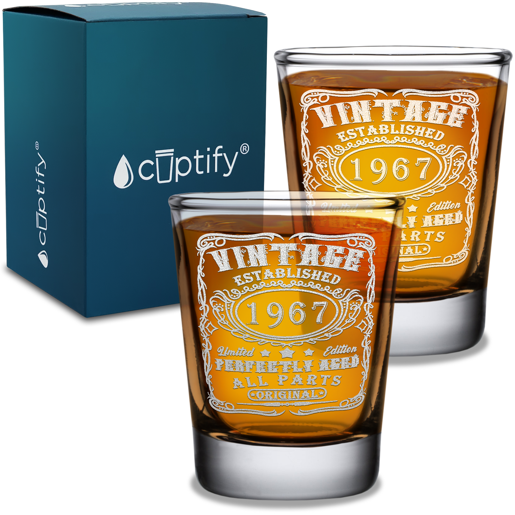 54th Birthday Gift Vintage Established 1967 Laser Engraved on 2oz Shot Glasses - Set of 2