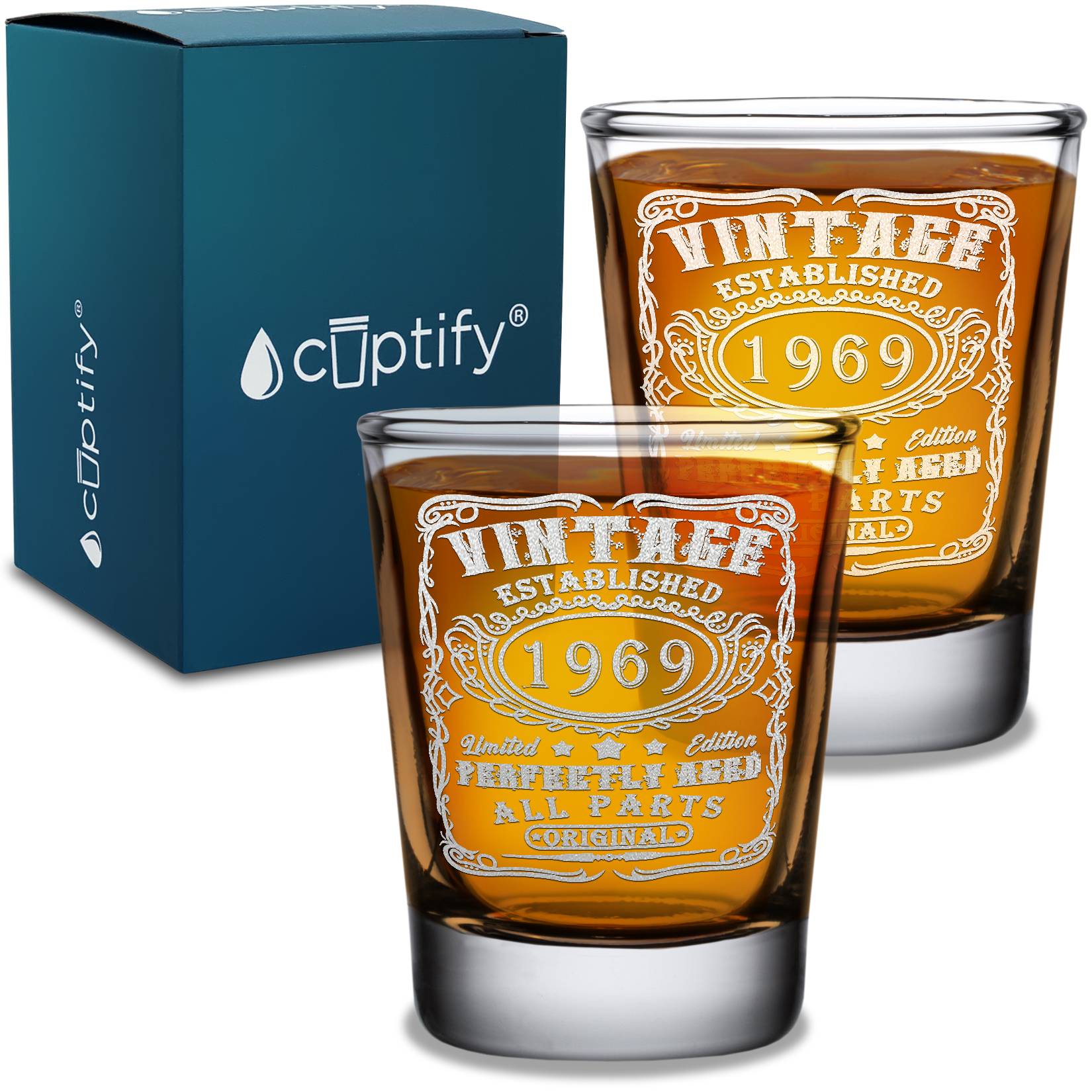 52nd Birthday Gift Vintage Established 1969 Laser Engraved on 2oz Shot Glasses - Set of 2