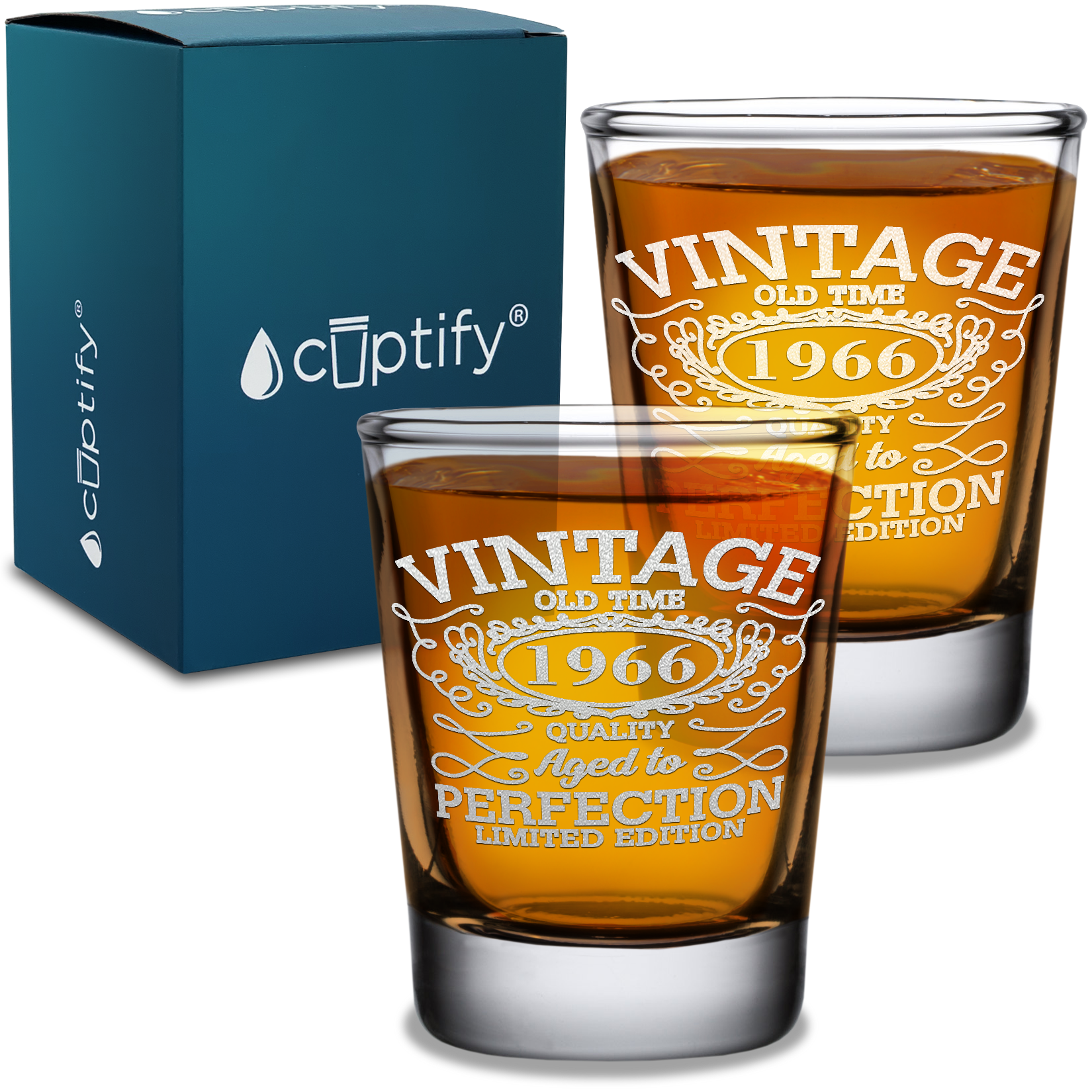 55th Birthday Vintage 55 Years Old Time 1966 Quality Laser Engraved 2oz Shot Glasses - Set of 2