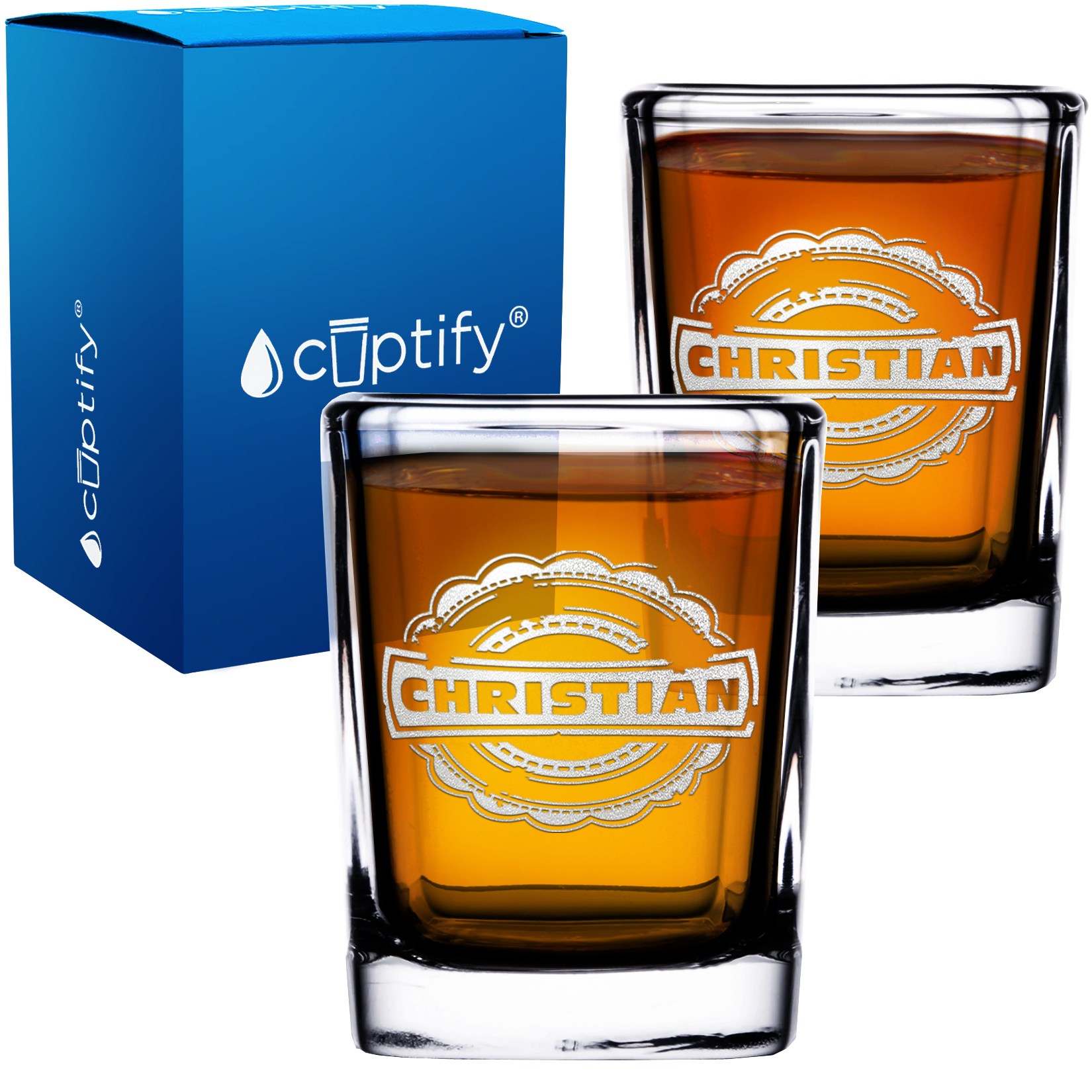 Personalized Asperous Monogram Etched 2oz Square Shot Glasses - Set of 2