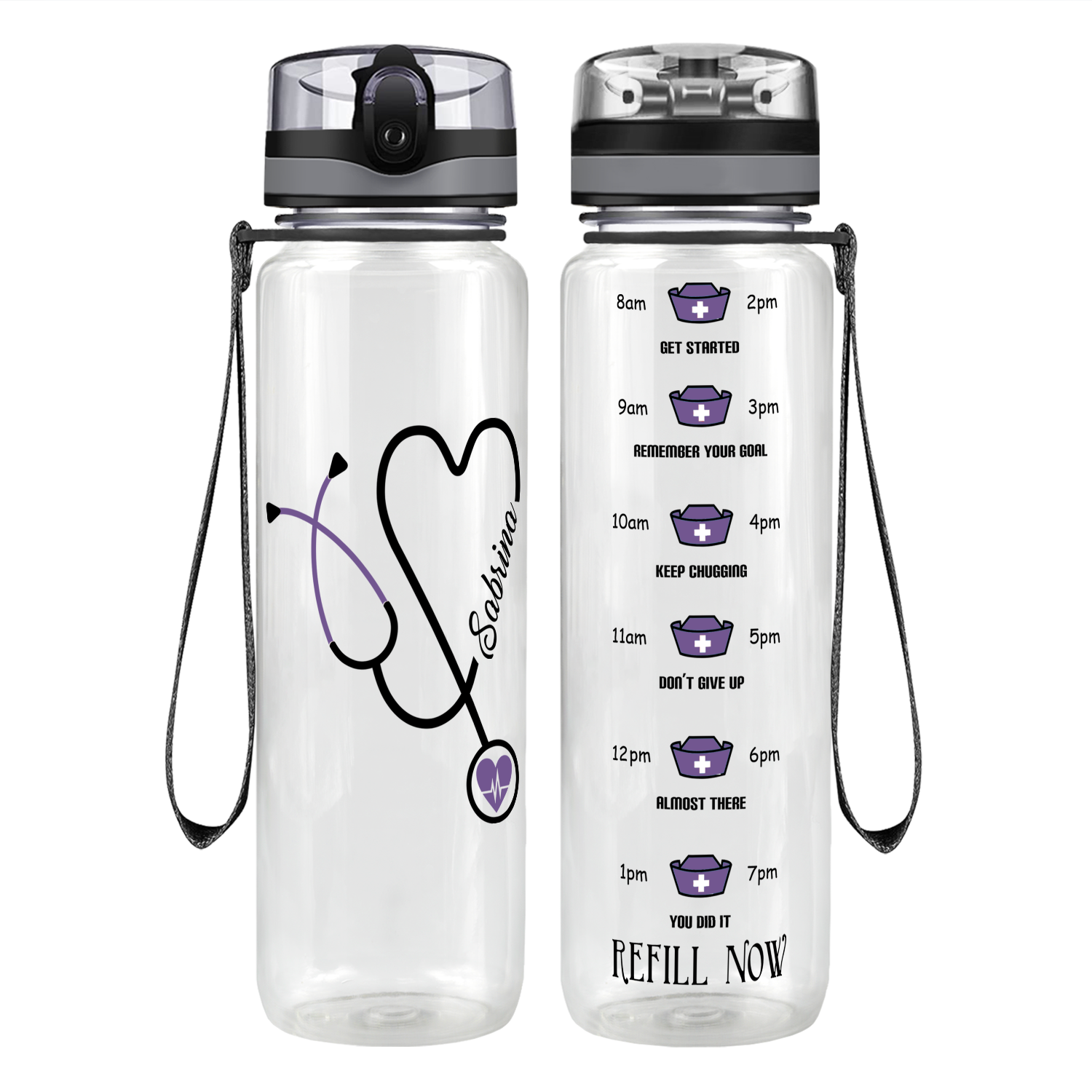 Personalized Stethoscope Nurse on 32oz Motivational Tracking Water Bot -  Cuptify