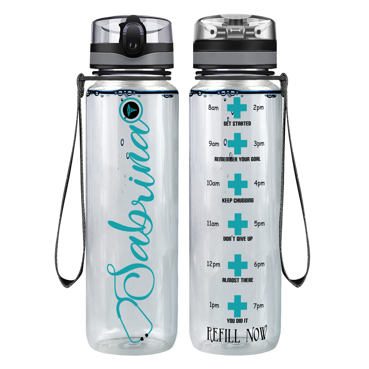Personalized Nurse Life 32oz Motivational Water Bottle With Time Marker -  Jolly Family Gifts