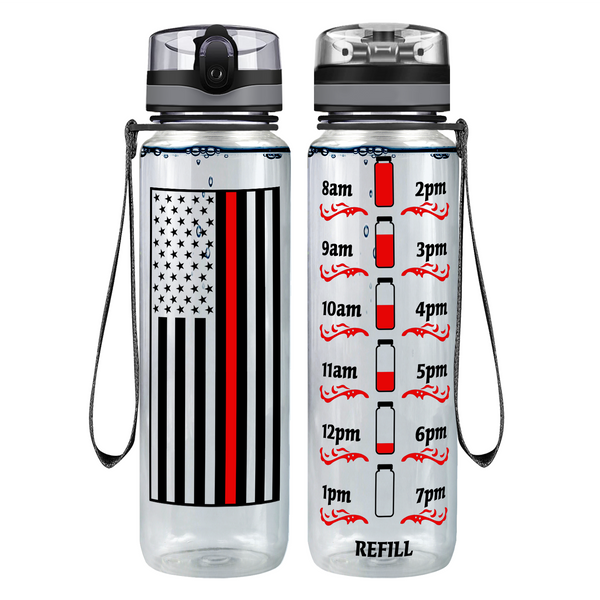 Thin Red Line Flag on Black Firefighter Water Bottle