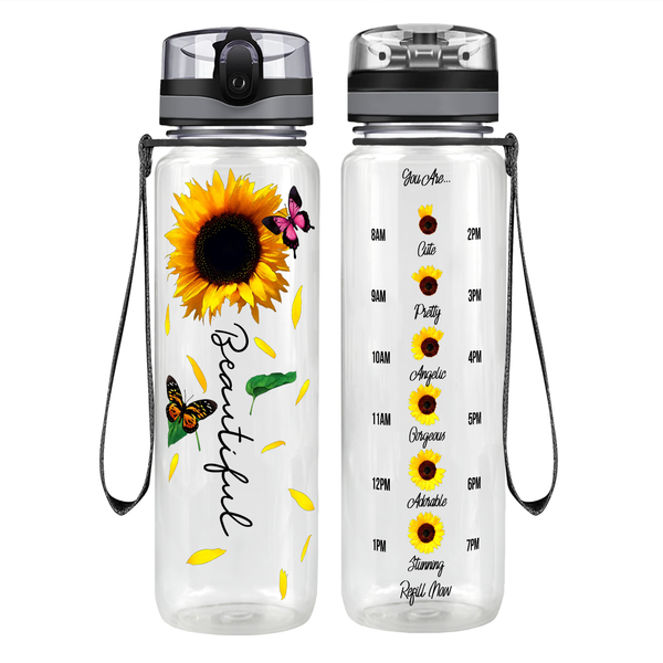 Thin Blue Line Sunflower on 32 oz Motivational Tracking Water Bottle -  Cuptify