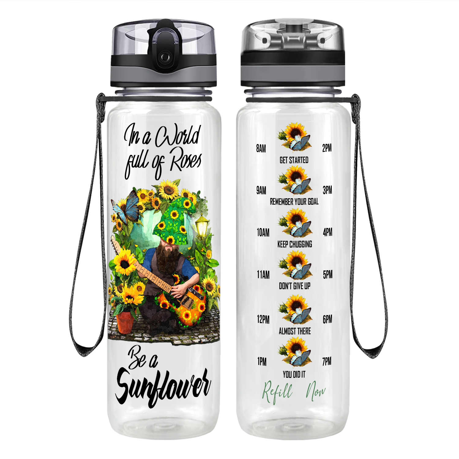 Thin Blue Line Sunflower on 32 oz Motivational Tracking Water Bottle -  Cuptify