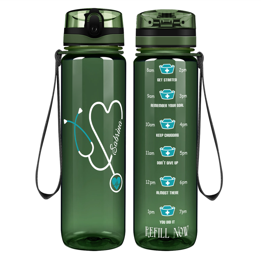 Cuptify Personalized Nurse Water Bottle Heart Stethoscope on 32 oz 1 Liter  Motivational Tracking with Time Marker Gift for Nurses RN