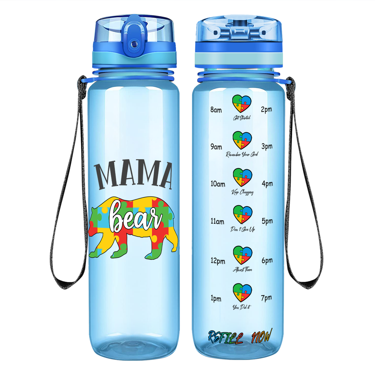 Autism Mama Bear on 32 oz Motivational Tracking Water Bottle