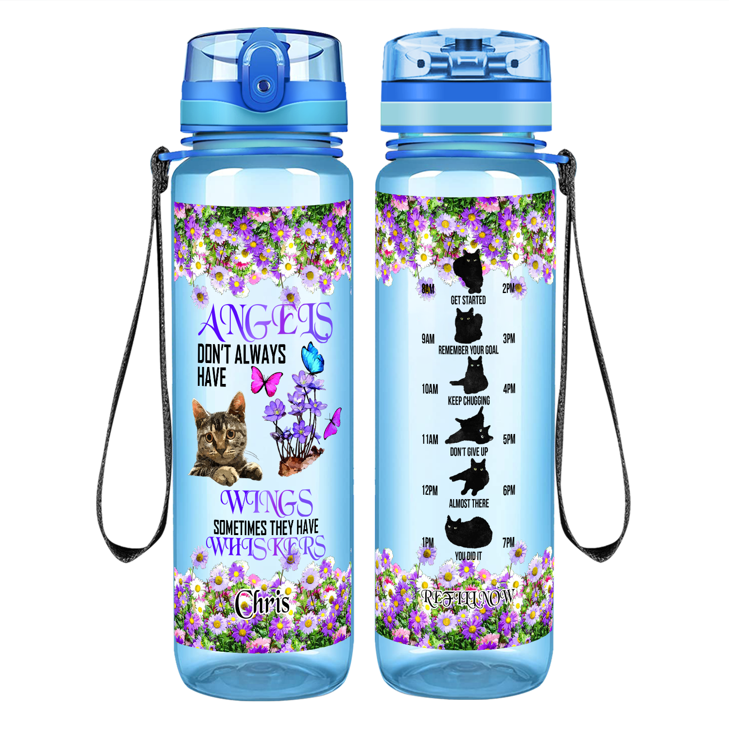 Personalized Cat 32 oz Kids Water Bottle Clear Frosted