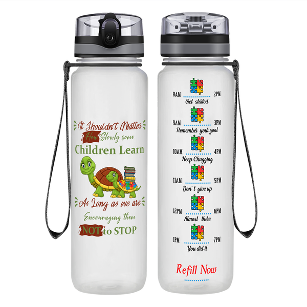 Autism Mama Bear on 32 oz Motivational Tracking Water Bottle - Cuptify