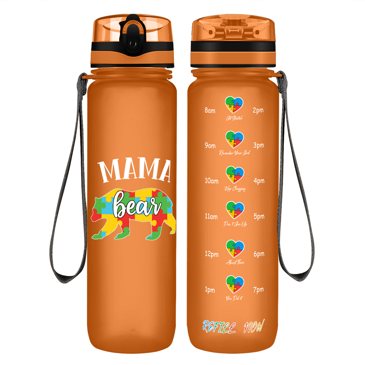 Autism Mama Bear on 32 oz Motivational Tracking Water Bottle - Cuptify