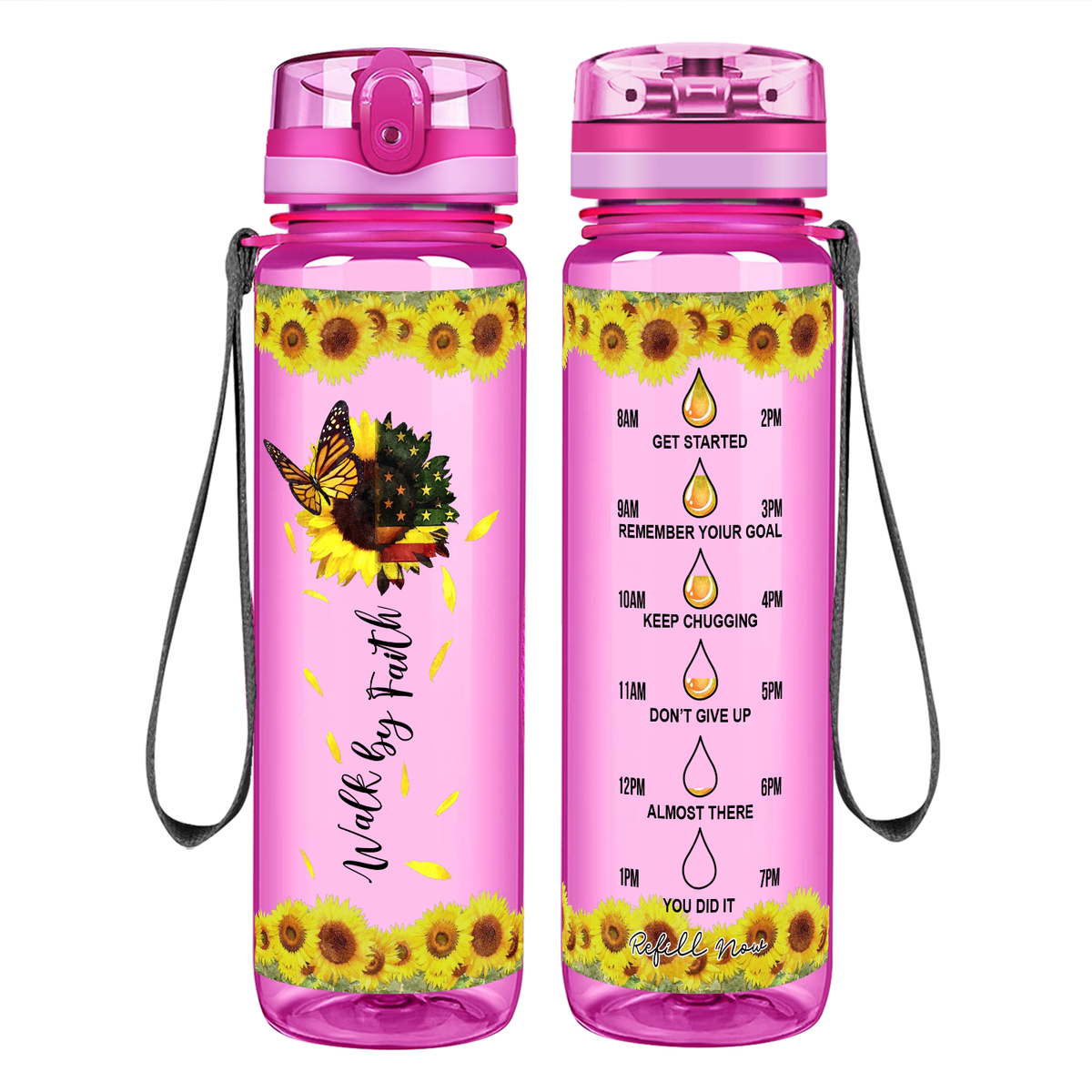 Thin Blue Line Sunflower on 32 oz Motivational Tracking Water Bottle -  Cuptify