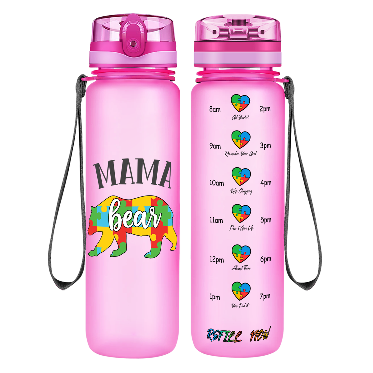 Autism Mama Bear on 32 oz Motivational Tracking Water Bottle