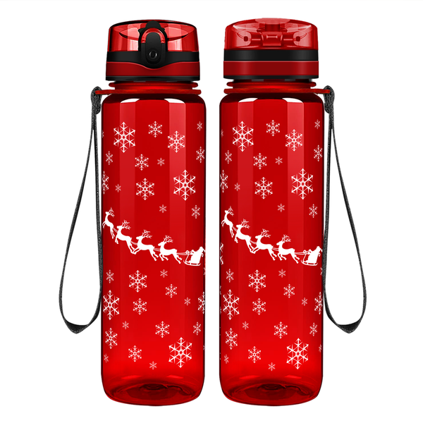 Santa with His Reindeer in The Snow Water Bottle Blue Gloss