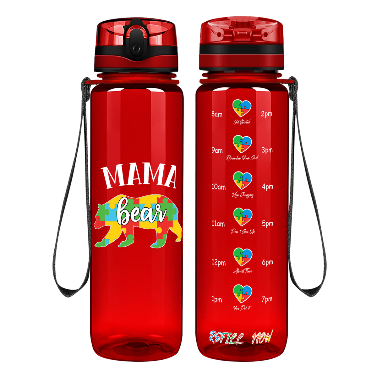 Autism Mama Bear on 32 oz Motivational Tracking Water Bottle - Cuptify