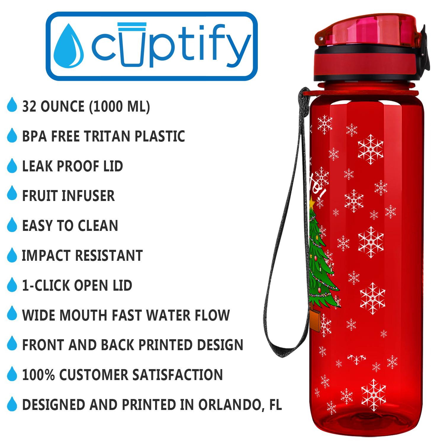 Ho, Ho, Ho, Ho, Santa Claus on Red 32 oz Motivational Tracking Christmas  Water Bottle