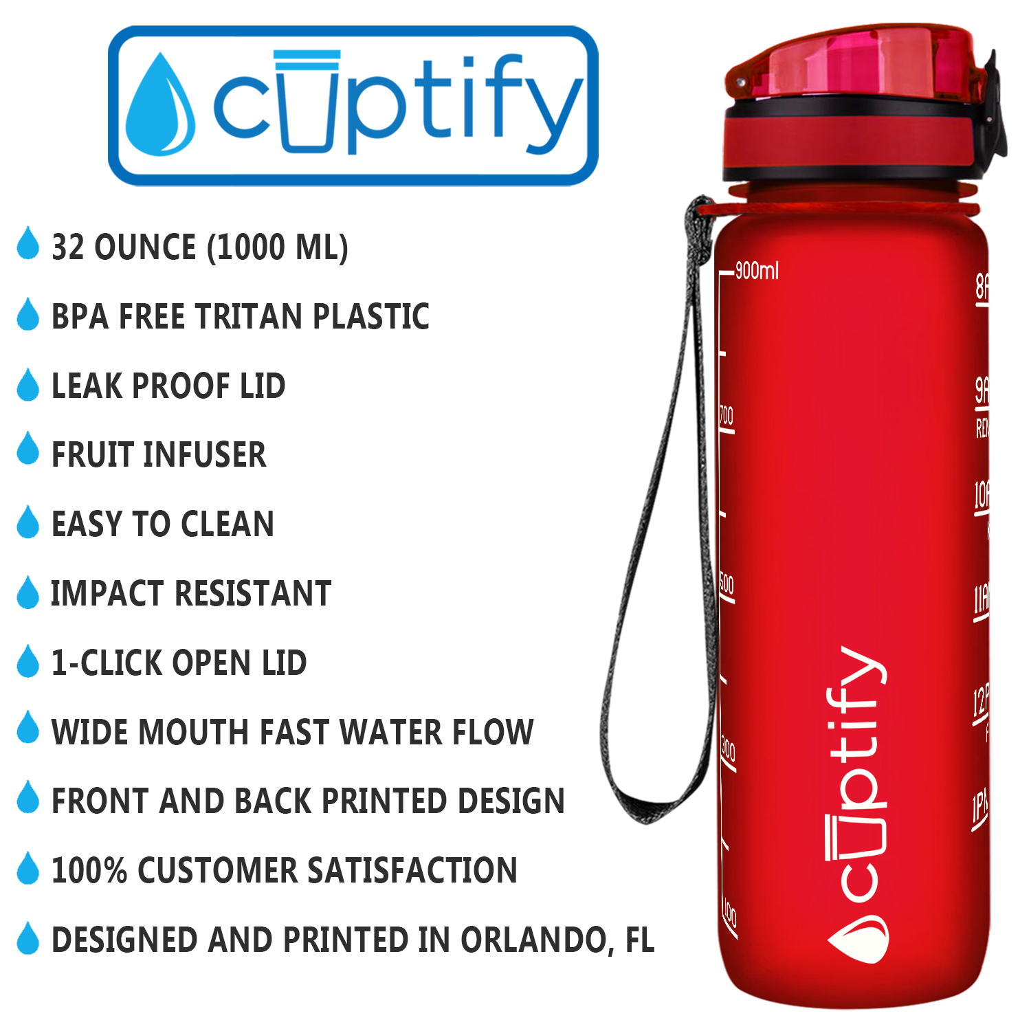 32 oz Motivational Water Bottle with Time Marker & Straw - Frosted