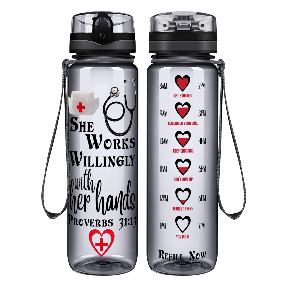 Personalized Nurse Water Tracker Bottle - She Works Willingly With Her -  GoDuckee