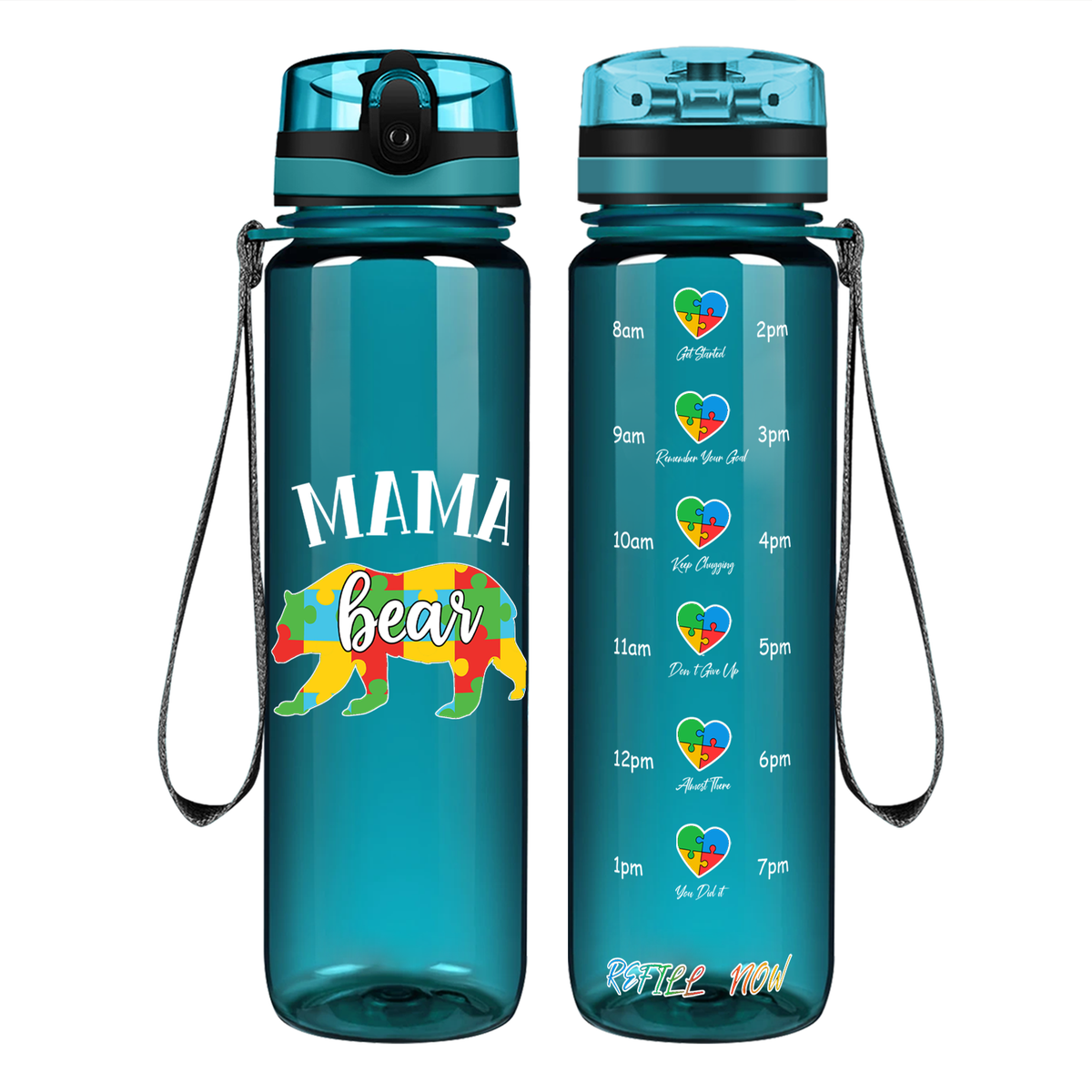 Autism Mama Bear on 32 oz Motivational Tracking Water Bottle - Cuptify