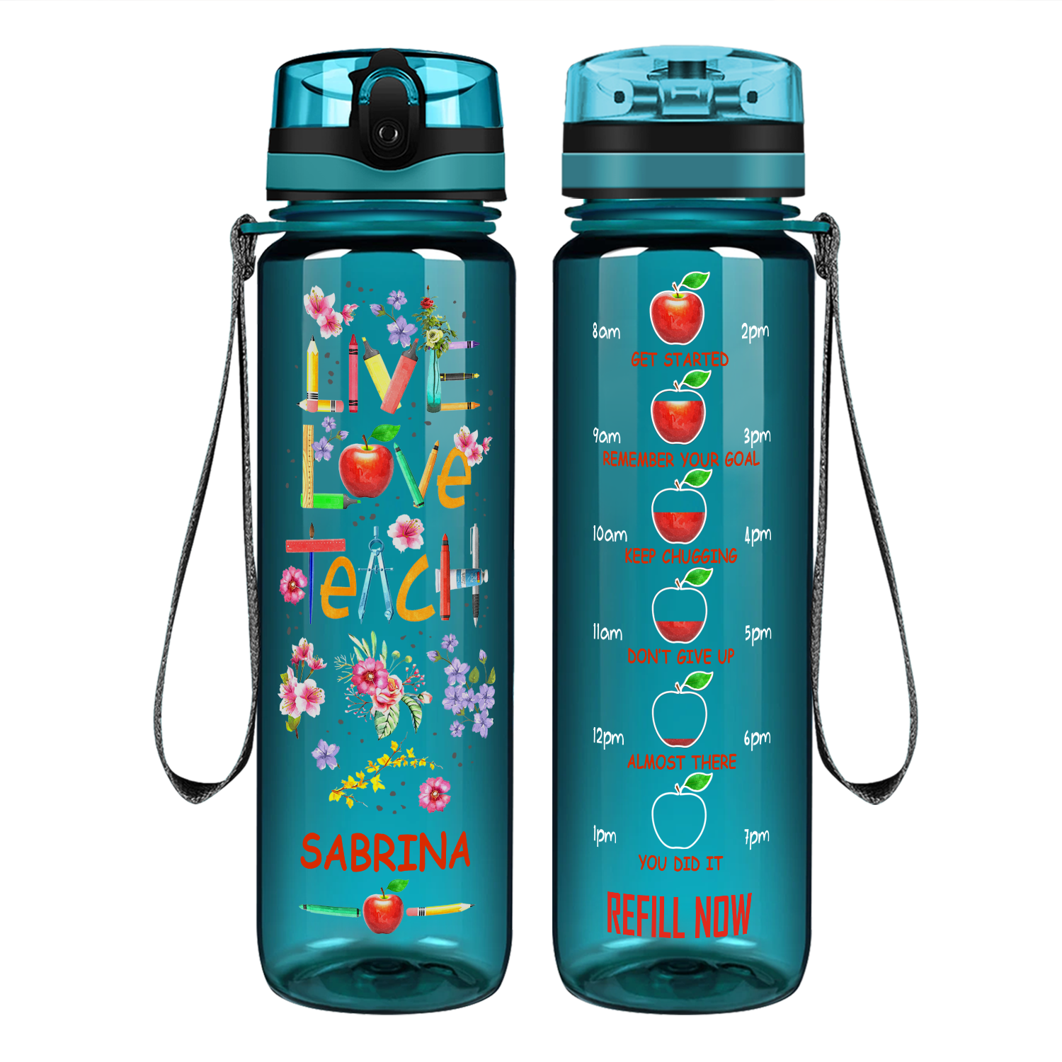 Personalized Live Love Teach on 32 oz Motivational Tracking Water Bott -  Cuptify