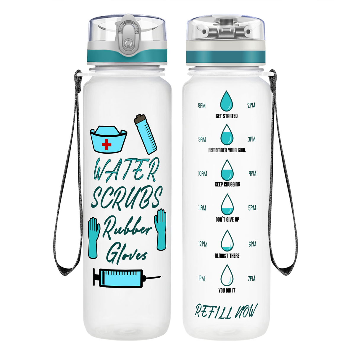 Water Scrubs Rubber Gloves Nurse Motivational Water Bottle