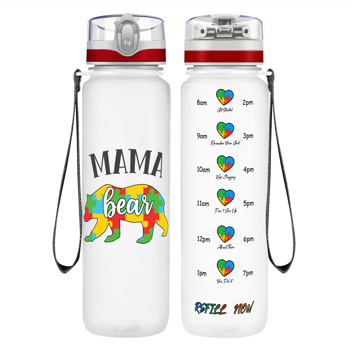 Autism Mama Bear on 32 oz Motivational Tracking Water Bottle - Cuptify