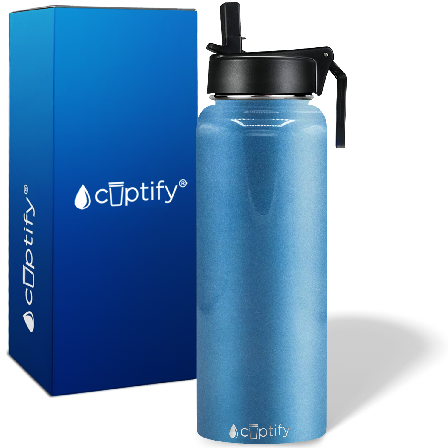 Baby Blue Glitter 12oz Wide Mouth Water Bottle - Cuptify