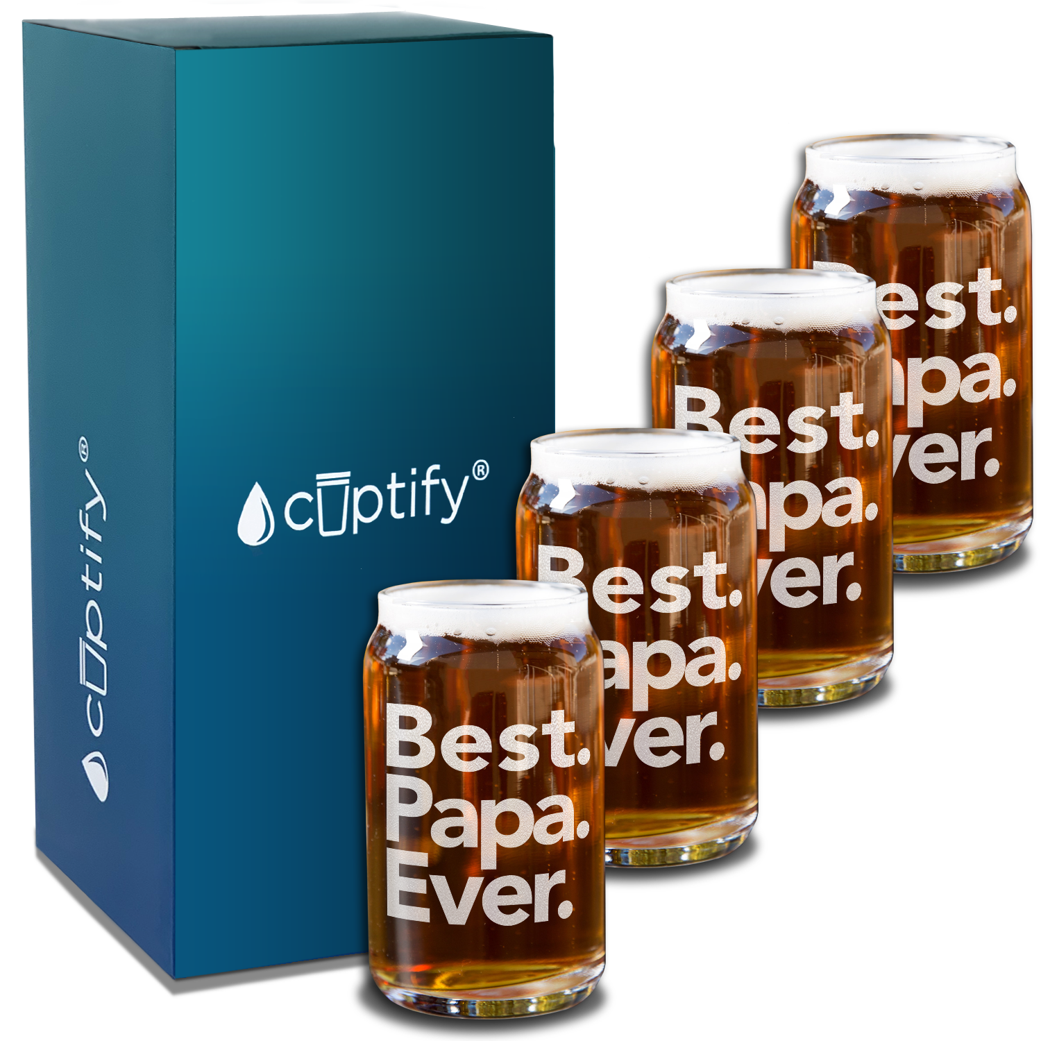  Best. Papa. Ever. Etched on 5 oz Beer Glass Can - Set of Four