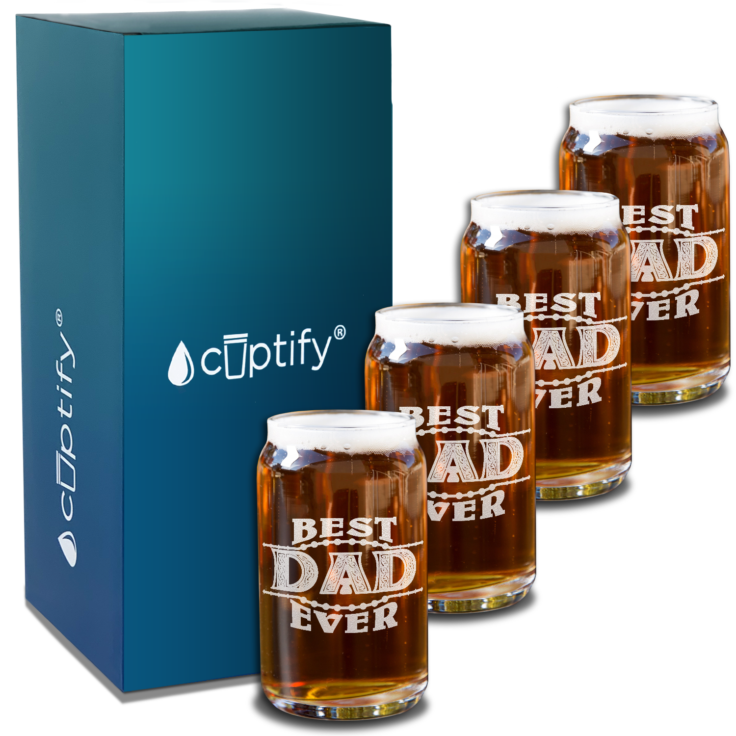  Best Dad Ever Etched on 5 oz Beer Glass Can - Set of Four