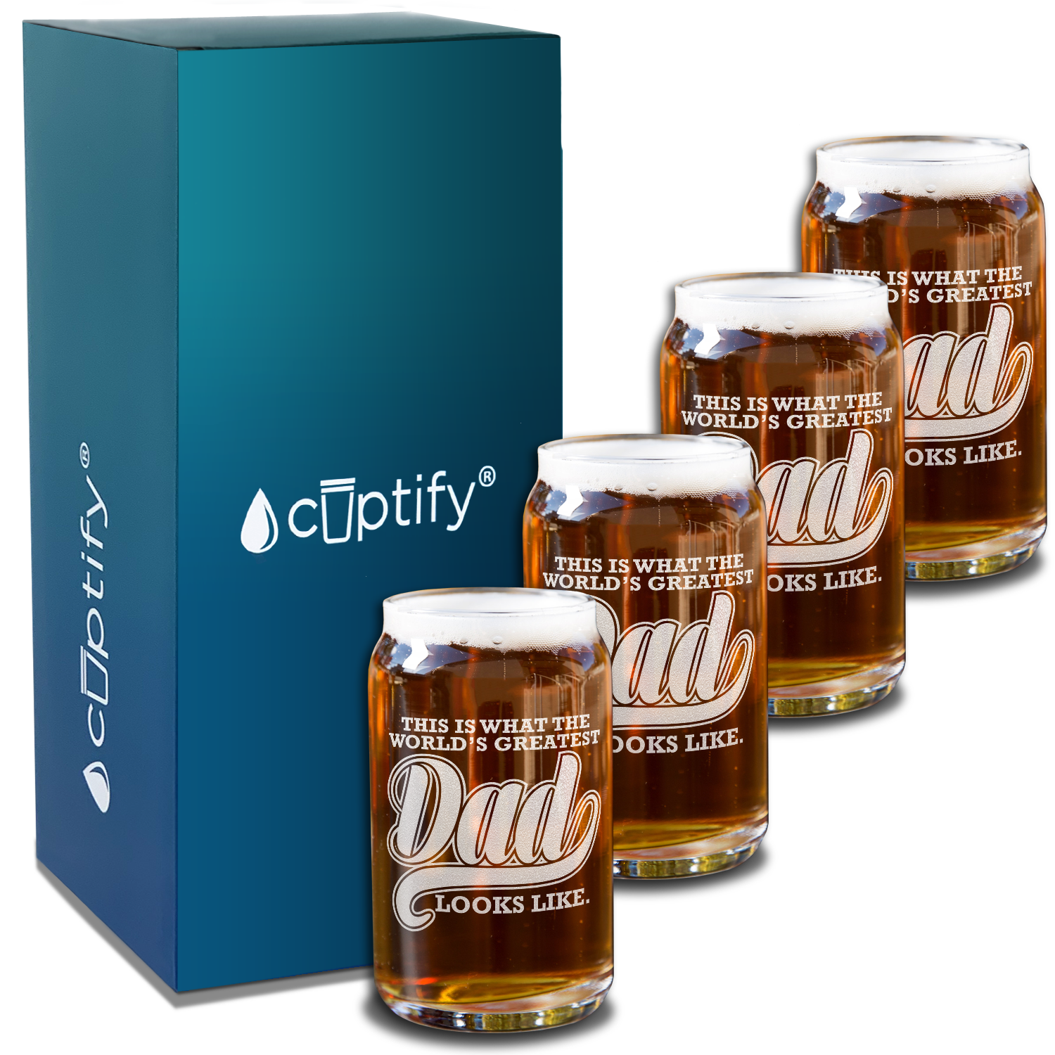  World's Greatest Dad Etched on 5 oz Beer Glass Can - Set of Four