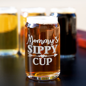  Mommy's Sippy Cup Arrow Etched on 5 oz Beer Glass Can - Set of Four